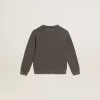 Graues Sweatshirt im Used-Look mit Kristallbeschriftung