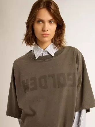 Graues T-Shirt-Kleid für Damen mit Distressed-Effekt