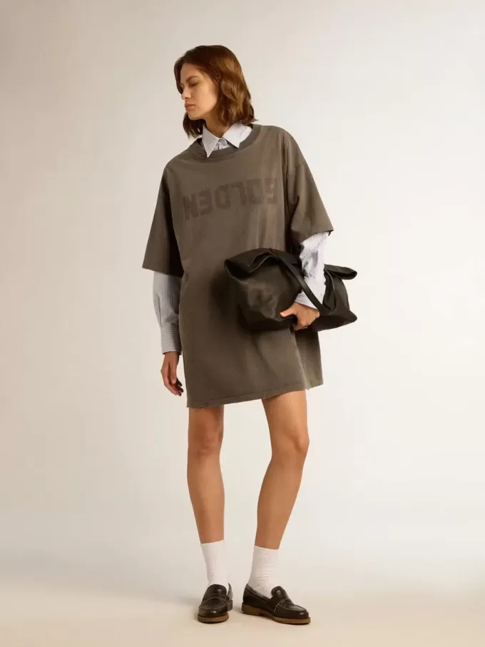 Graues T-Shirt-Kleid für Damen mit Distressed-Effekt