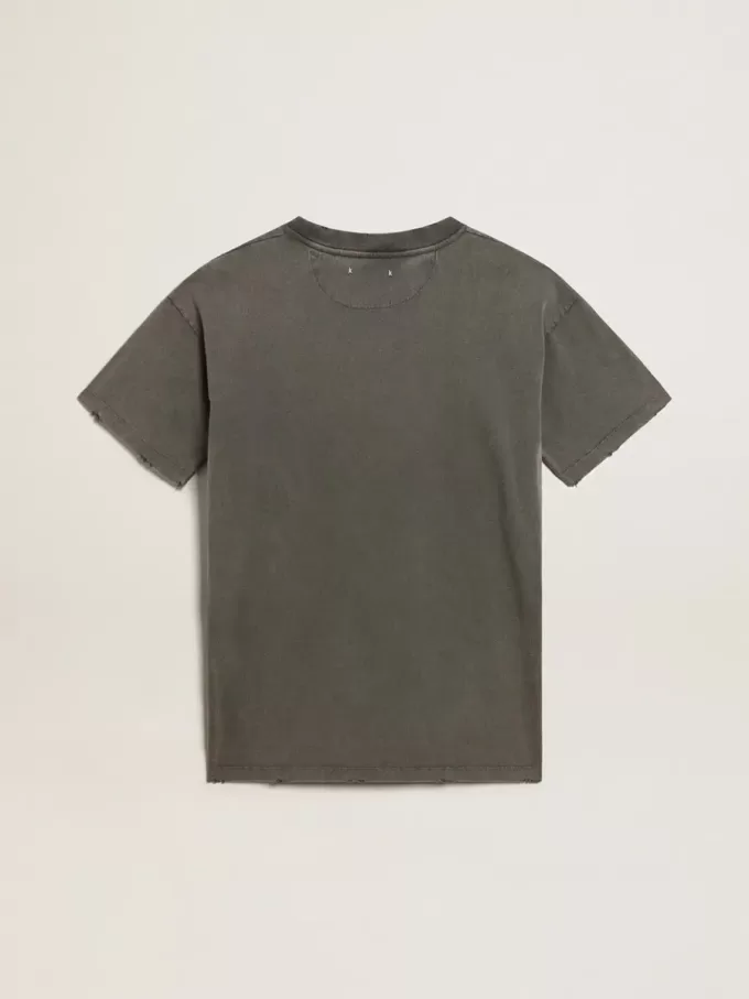 Graues T-Shirt-Kleid für Damen mit Distressed-Effekt