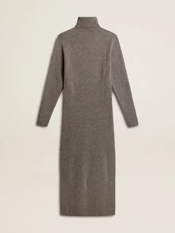 Graumeliertes Wollkleid mit Rippstruktur und hohem Kragen Graumeliertes Wollkleid mit Rippstruktur und hohem Kragen