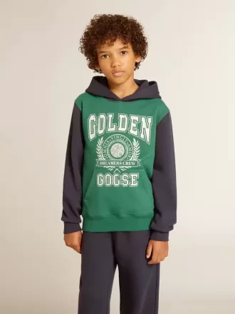 Grün-blaues Sweatshirt für Jungen mit Kapuze und Aufdruck