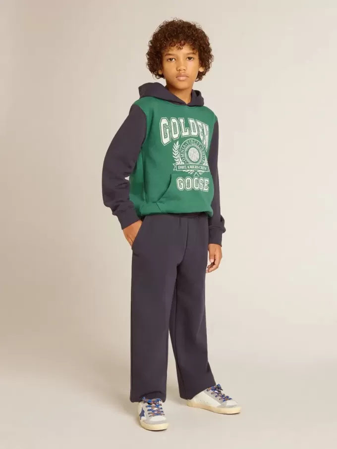 Grün-blaues Sweatshirt für Jungen mit Kapuze und Aufdruck