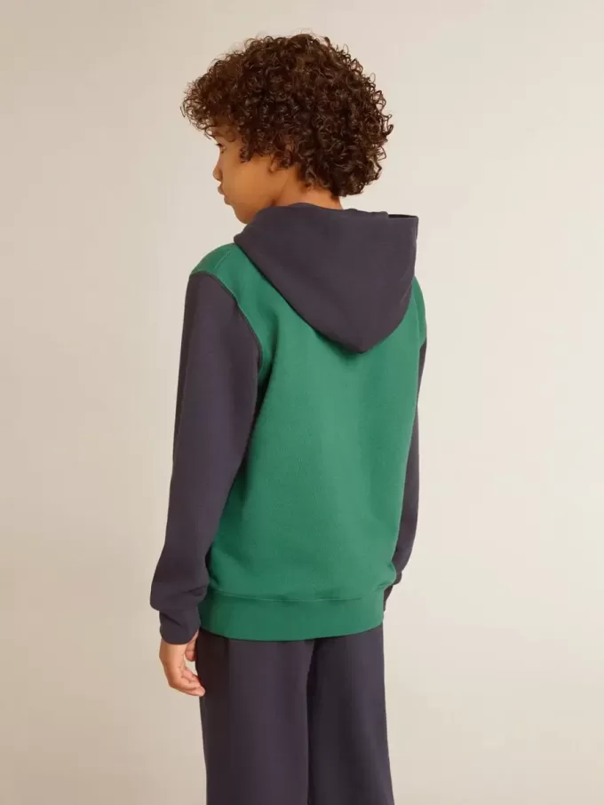 Grün-blaues Sweatshirt für Jungen mit Kapuze und Aufdruck