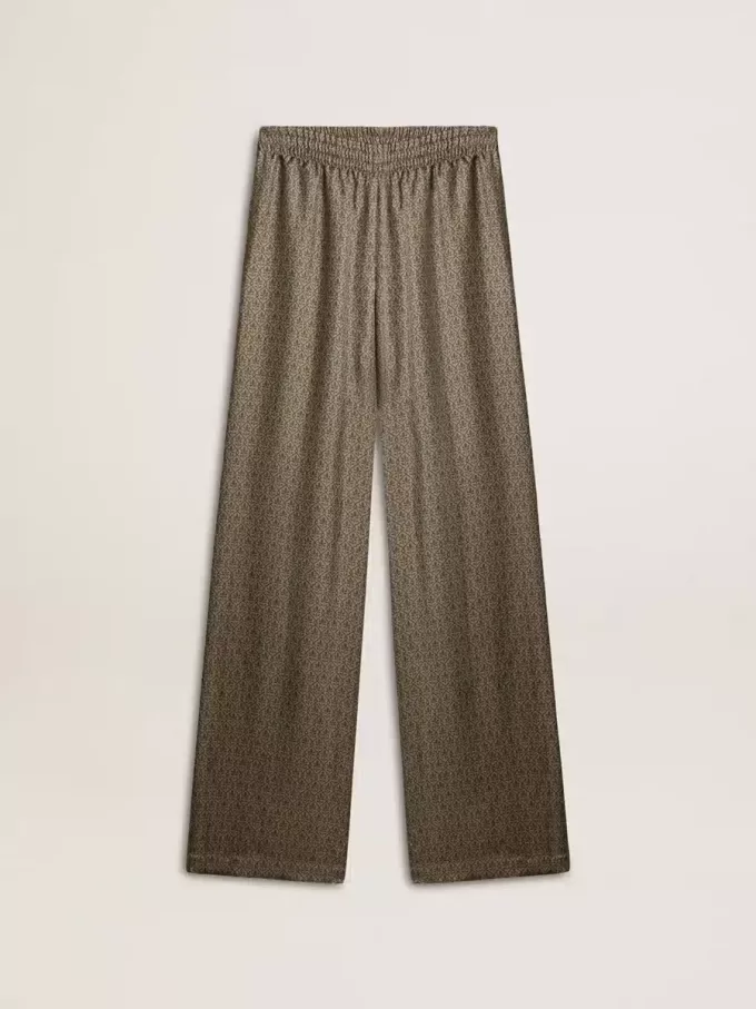 Grüne Damenhose aus Viskose-Seidenmischung mit Blumenmuster