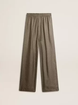 Grüne Damenhose aus Viskose-Seidenmischung mit Blumenmuster