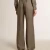 Grüne Damenhose aus Viskose-Seidenmischung mit Blumenmuster