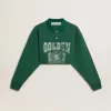 Grünes, kurz geschnittenes Polo-Sweatshirt für Damen mit Aufdruck