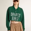 Grünes, kurz geschnittenes Polo-Sweatshirt für Damen mit Aufdruck