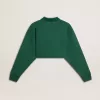 Grünes, kurz geschnittenes Polo-Sweatshirt für Damen mit Aufdruck