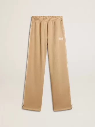Hellbeige Jogginghose für Damen mit weißem Logo