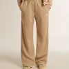 Hellbeige Jogginghose für Damen mit weißem Logo