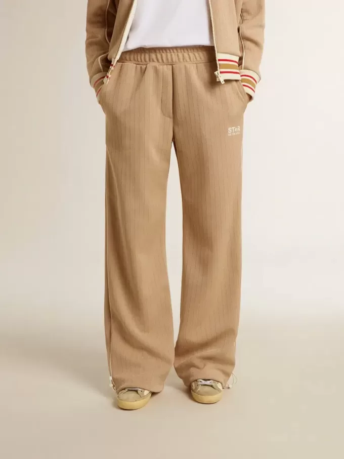 Hellbeige Jogginghose für Damen mit weißem Logo