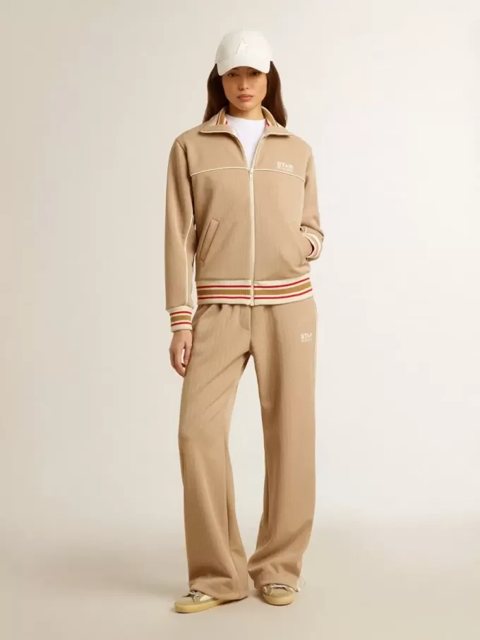 Hellbeige Jogginghose für Damen mit weißem Logo