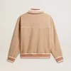 Hellbeiges Sweatshirt für Damen mit Reißverschluss und weißem Logo Hellbeiges Sweatshirt für Damen mit Reißverschluss und weißem Logo