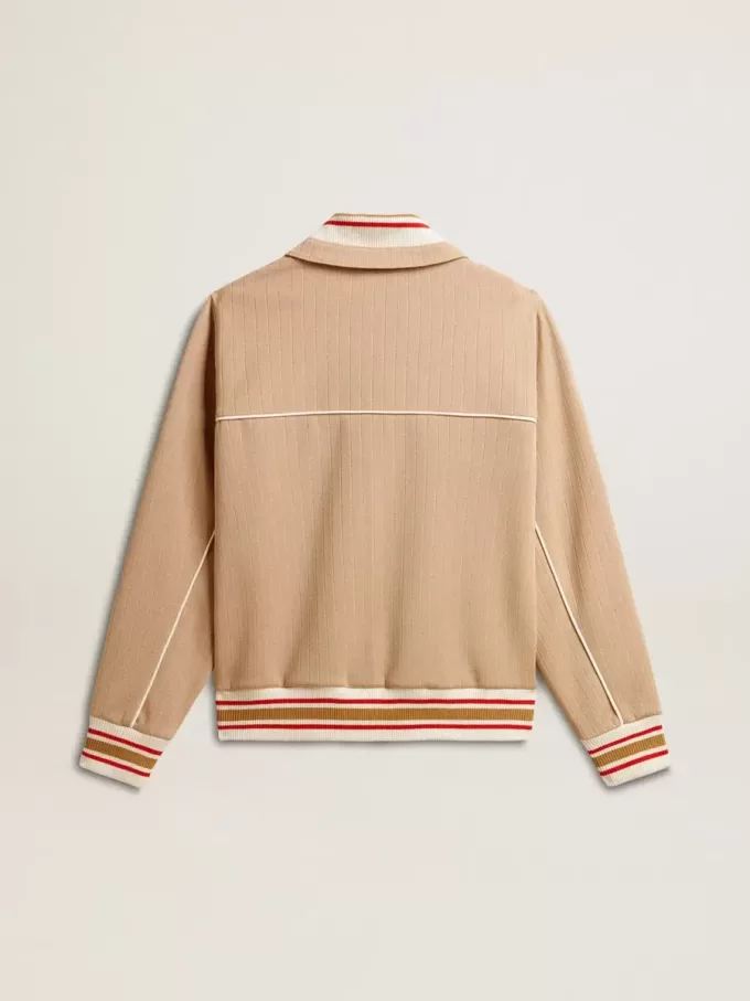 Hellbeiges Sweatshirt für Damen mit Reißverschluss und weißem Logo Hellbeiges Sweatshirt für Damen mit Reißverschluss und weißem Logo