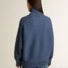 Hellblauer Jacquard-Wollpullover für Damen mit cremefarbenem Muster