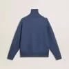 Hellblauer Jacquard-Wollpullover für Damen mit cremefarbenem Muster