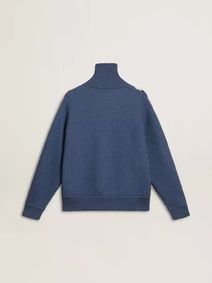 Hellblauer Jacquard-Wollpullover für Damen mit cremefarbenem Muster