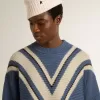 Hellblauer Jacquard-Wollpullover für Herren mit cremefarbenem Muster