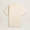 Herren-Baumwoll-T-Shirt in Vintage-Weiß mit offener Kante auf der Vorderseite