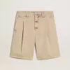 Herren-Bermudashorts aus beigem Denim mit Used-Look-Finish