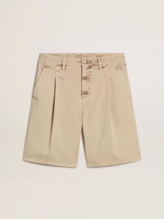 Herren-Bermudashorts aus beigem Denim mit Used-Look-Finish