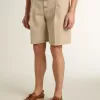 Herren-Bermudashorts aus beigem Denim mit Used-Look-Finish