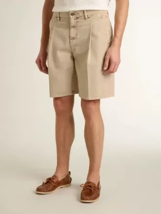 Herren-Bermudashorts aus beigem Denim mit Used-Look-Finish