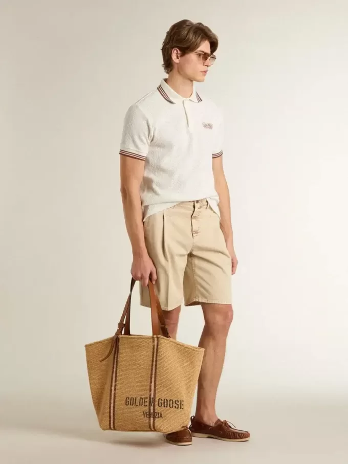 Herren-Bermudashorts aus beigem Denim mit Used-Look-Finish