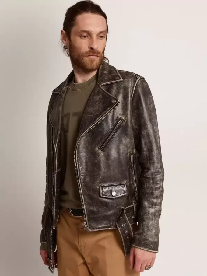 Herren-Bikerjacke aus Distressed-Leder Herren-Bikerjacke aus Distressed-Leder