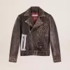 Herren-Bikerjacke aus Leder mit gehämmerten Nieten und Klebeband Herren-Bikerjacke aus Leder mit gehämmerten Nieten und Klebeband