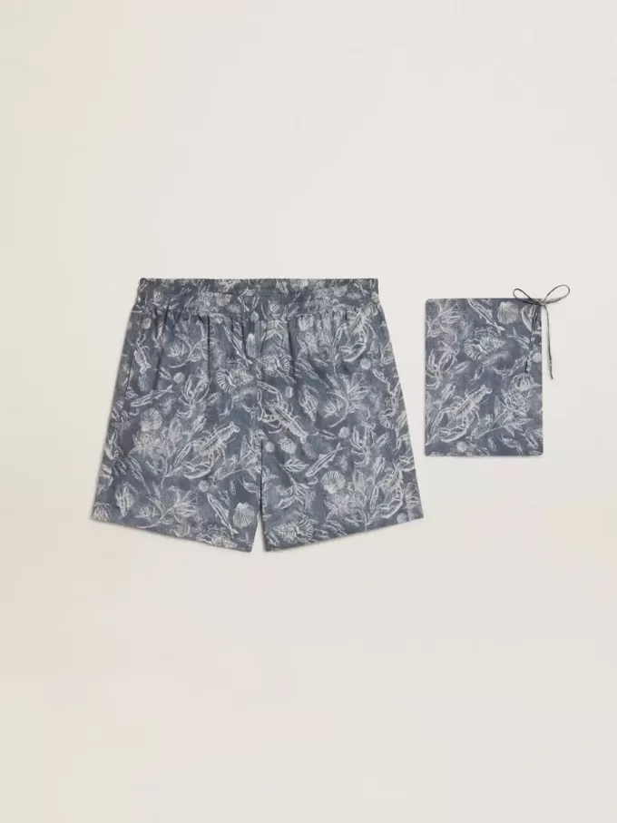 Herren-Boxershorts mit hellblau-weißem Marine-Print Herren-Boxershorts mit hellblau-weißem Marine-Print