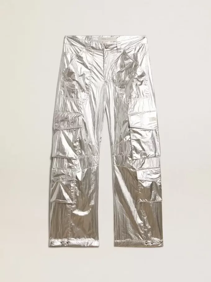Herren-Cargohose aus silbernem Funktionsstoff Herren-Cargohose aus silbernem Funktionsstoff