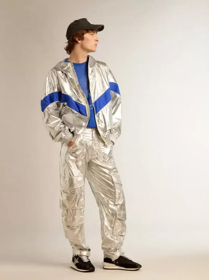 Herren-Cargohose aus silbernem Funktionsstoff Herren-Cargohose aus silbernem Funktionsstoff
