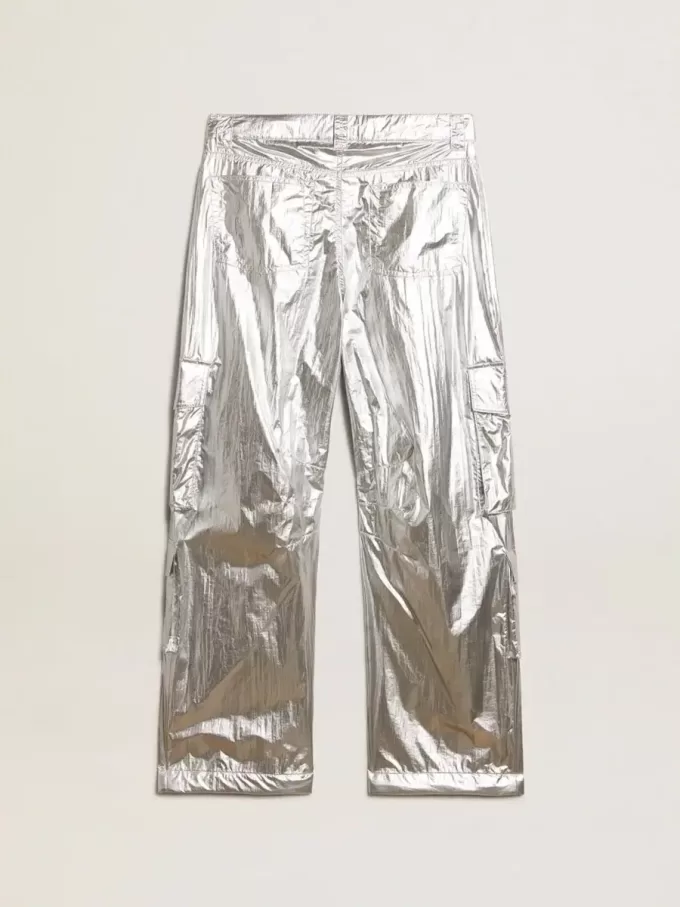 Herren-Cargohose aus silbernem Funktionsstoff Herren-Cargohose aus silbernem Funktionsstoff