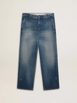 Herren-Chinos aus Denim mit Used-Details