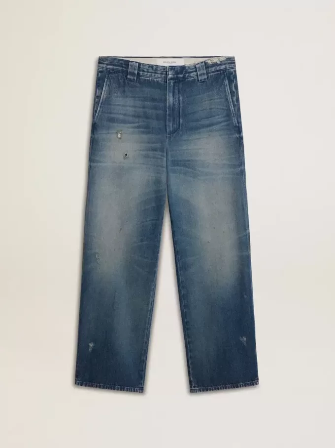 Herren-Chinos aus Denim mit Used-Details