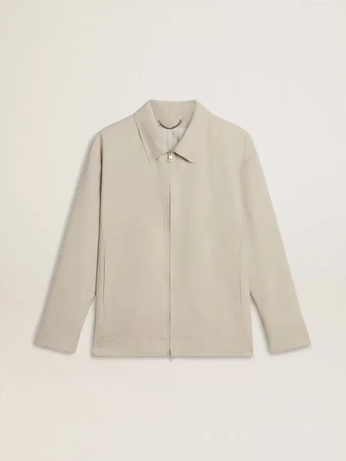 Herren-Coachjacke aus khakifarbener Wollmischung Herren-Coachjacke aus khakifarbener Wollmischung