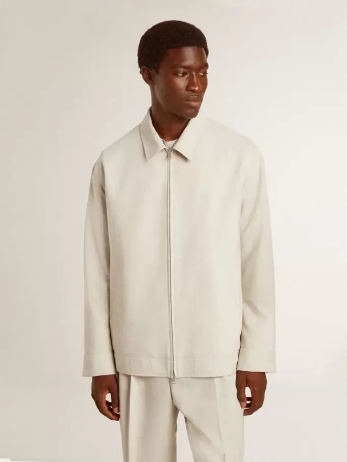 Herren-Coachjacke aus khakifarbener Wollmischung Herren-Coachjacke aus khakifarbener Wollmischung