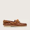 Herren-Cruise-Loafer aus tabakfarbenem Leder mit orangefarbenen Wanderschnürsenkeln