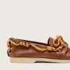 Herren-Cruise-Loafer aus tabakfarbenem Leder mit orangefarbenen Wanderschnürsenkeln