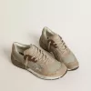 Herren-Dad-Star aus beigem Mesh und Wildleder mit silbernem Lederstern