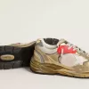 Herren-Dad-Star aus Mesh und goldfoliertem Leder mit weißem Lederstern Herren-Dad-Star aus Mesh und goldfoliertem Leder mit weißem Lederstern