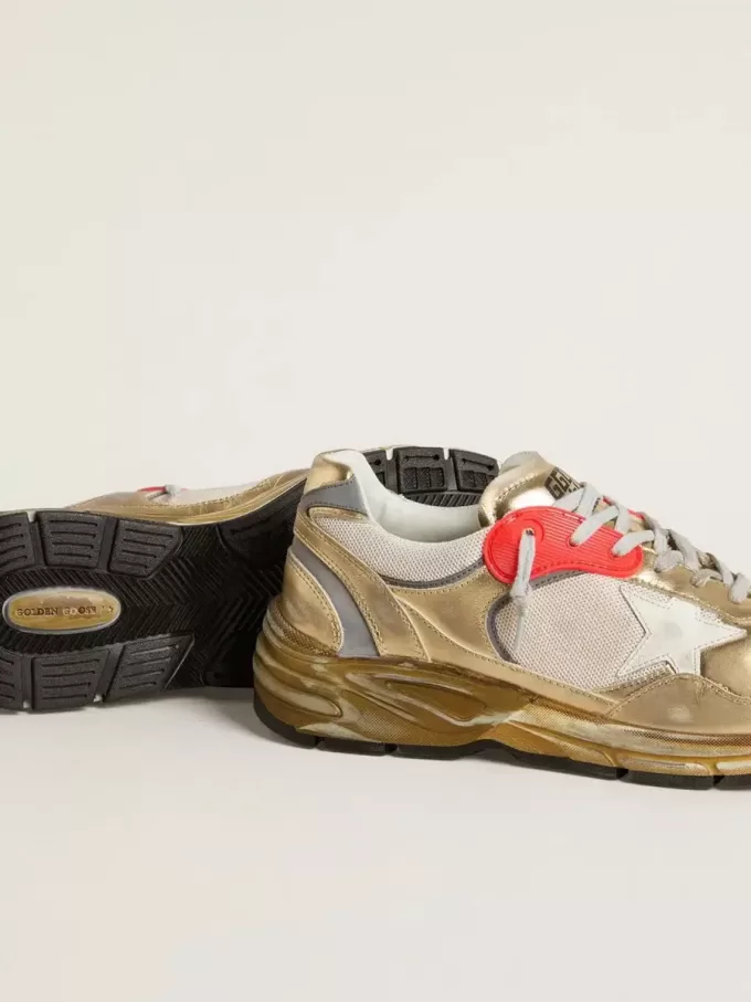 Herren-Dad-Star aus Mesh und goldfoliertem Leder mit weißem Lederstern Herren-Dad-Star aus Mesh und goldfoliertem Leder mit weißem Lederstern