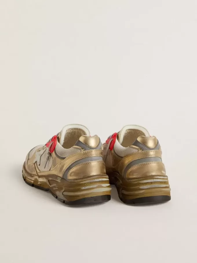 Herren-Dad-Star aus Mesh und goldfoliertem Leder mit weißem Lederstern Herren-Dad-Star aus Mesh und goldfoliertem Leder mit weißem Lederstern