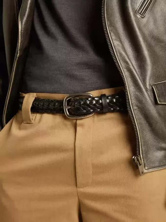 Herren-Gürtel aus schwarzem geflochtenem Leder