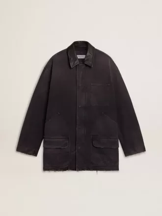 Herren-Jeansjacke mit Used-Details und Lederkragen