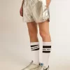 Herren-Laufshorts aus silbernem Stoff