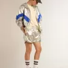 Herren-Laufshorts aus silbernem Stoff